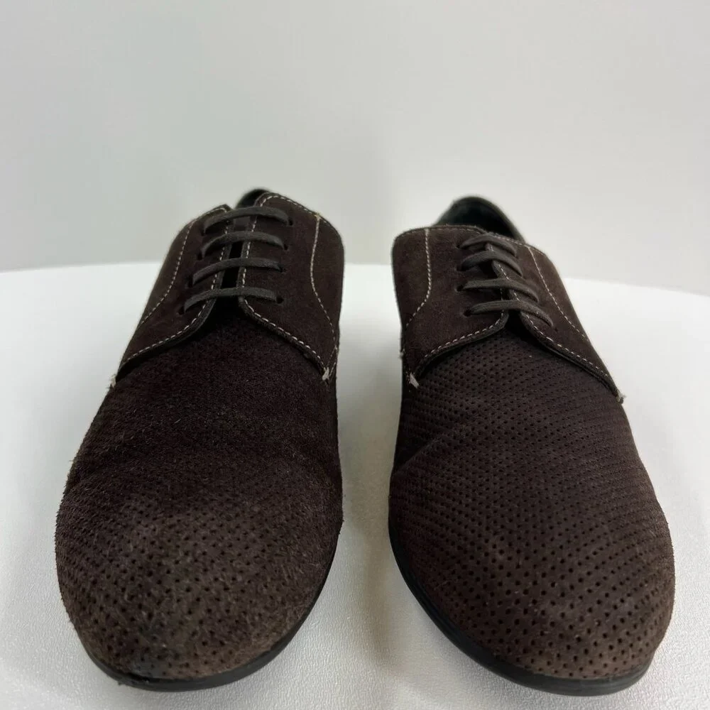 Bugatchi Suede Perforated Derby Dress Shoes Mens 10 Lace Up Casual Leather Brown